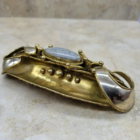 Signed Luciano Huge Belt Buckle Brutalist Brass Silver Modernist Signed Luciano Huge Belt Buckle Brutalist Brass Silver  main image 3